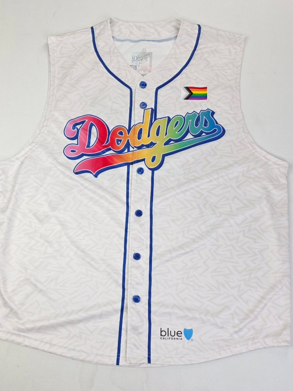 Dodgers Proud Pride Men Size XL Sleeveless White Oatmeal Embroidered Flag Jersey